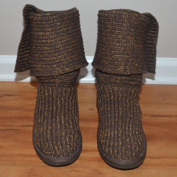 Ugg Classic Cardy Women's Brown Metallic Button knit Sweater Boots Size 9 - Picture 5 of 13